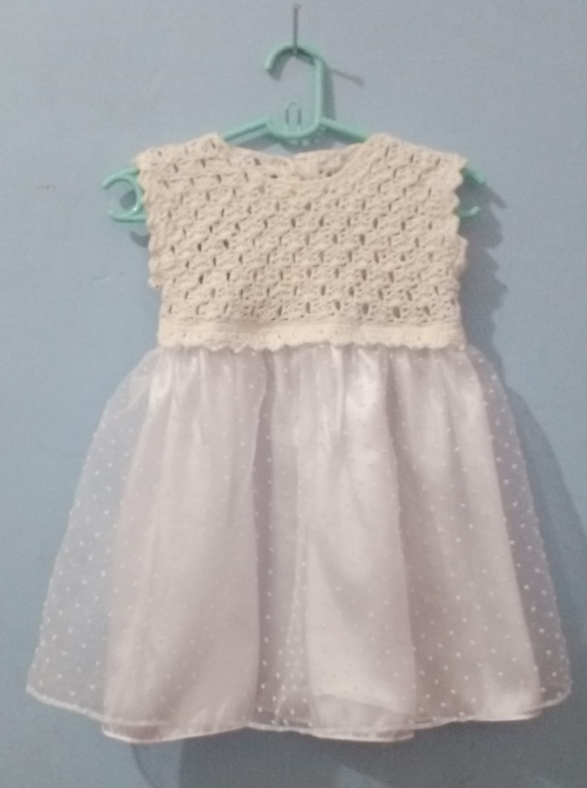 Baju Anak Kombinasi Rajut Putih